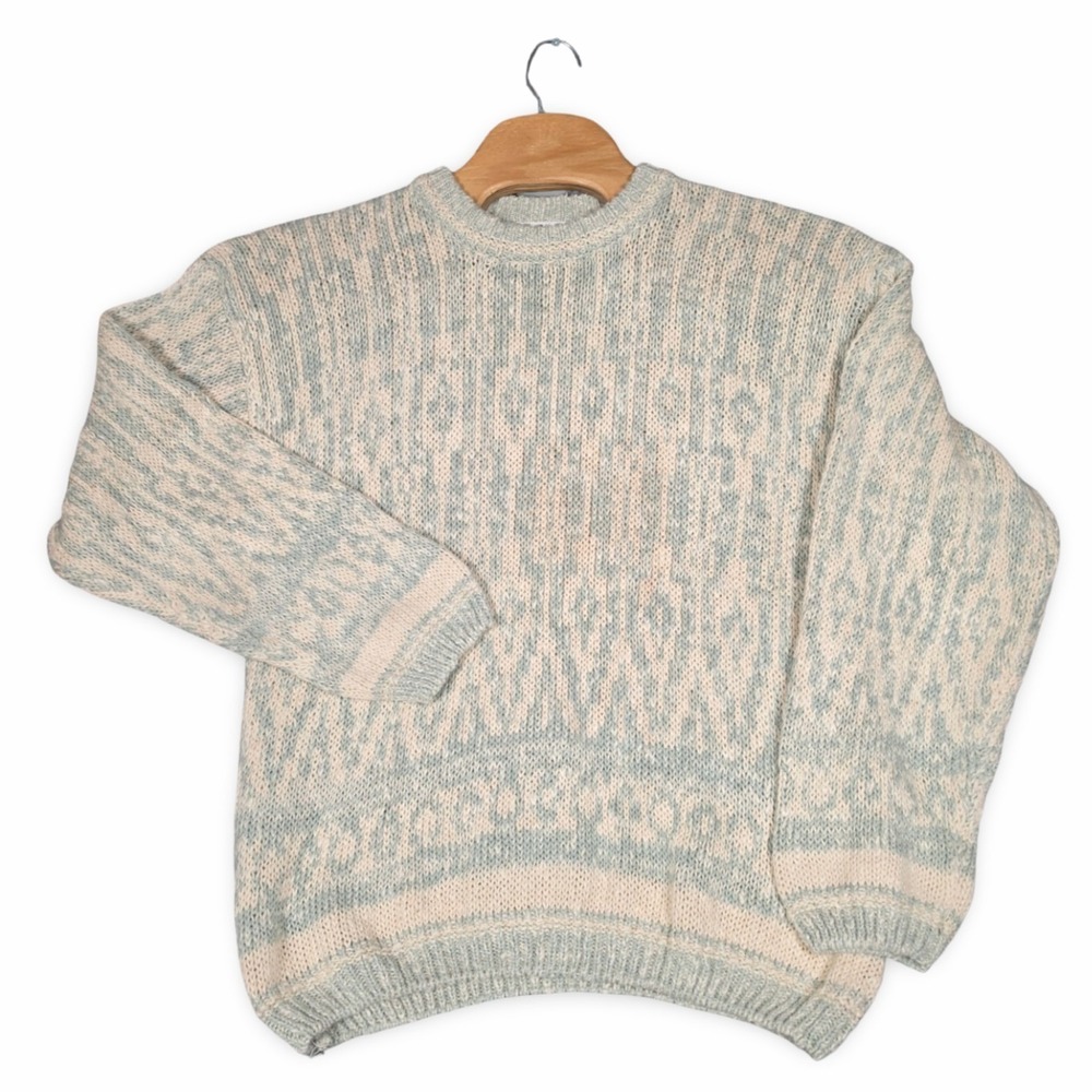 Vintage Basix Fenn Wright Manson Mens M Chunky Knit Sweater Light Wash Y2K Retro